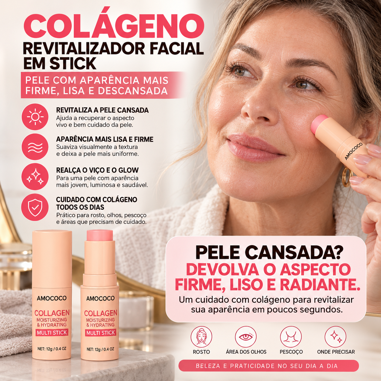 Benefícios revitalizantes do bastão facial com colágeno